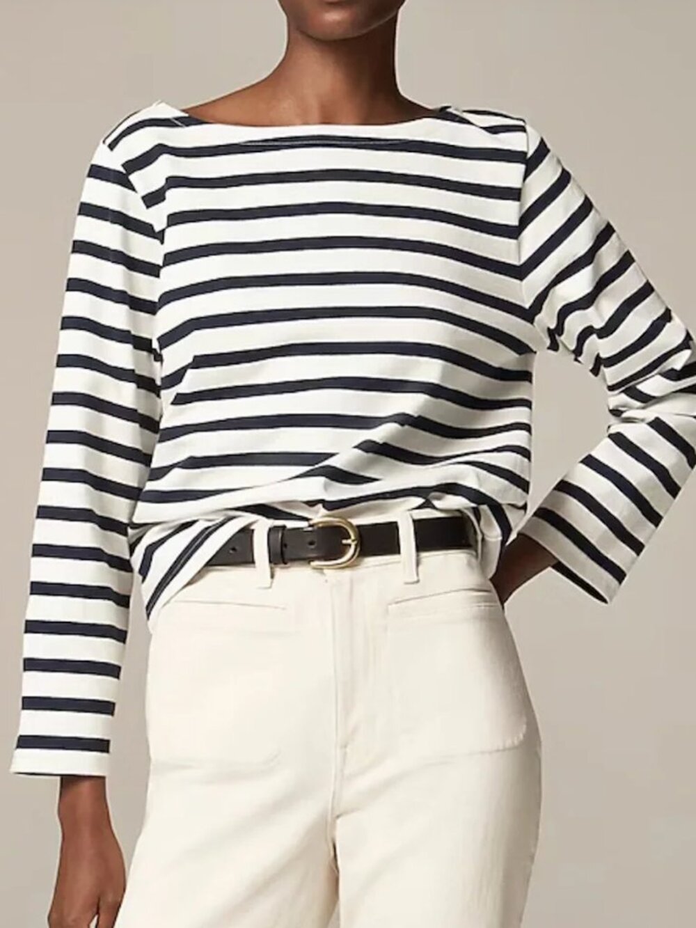 J.Crew Classic Mariner Cloth Boatneck T-shirt in Ivory Navy Stripe Size Large